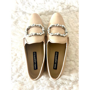 Karl Lagerfeld Paris Kalana Slip on Beige Loafers with Rhinestones Women Size 7M